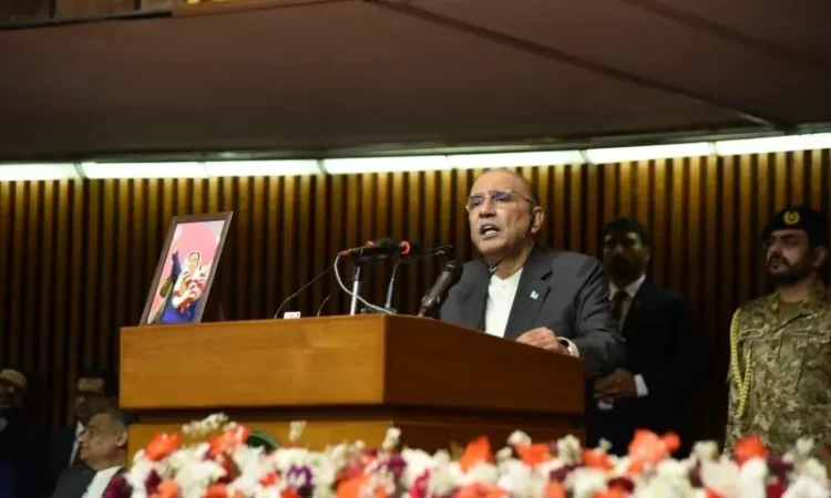 President Zardari Vows Firm Response to Cross-Border Threats Amid Opposition Protests in Parliament